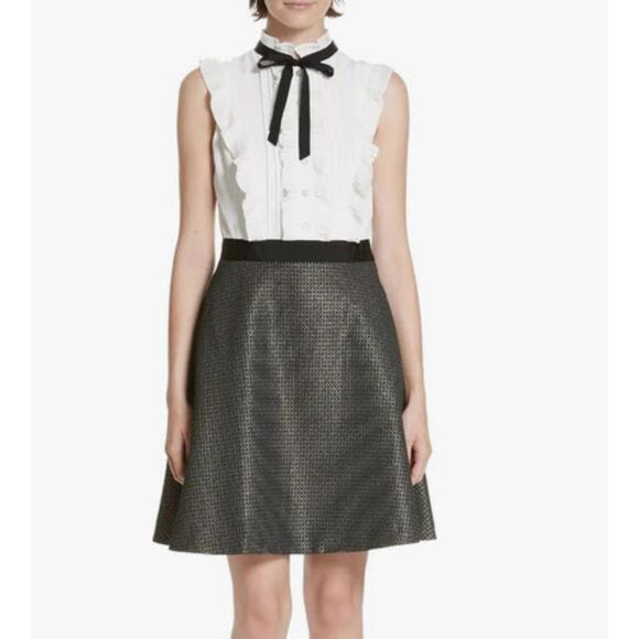 Ted Baker London | Karoll Ruffle and Bow Neck Dress | Size 1 | Black - Picture 1 of 10